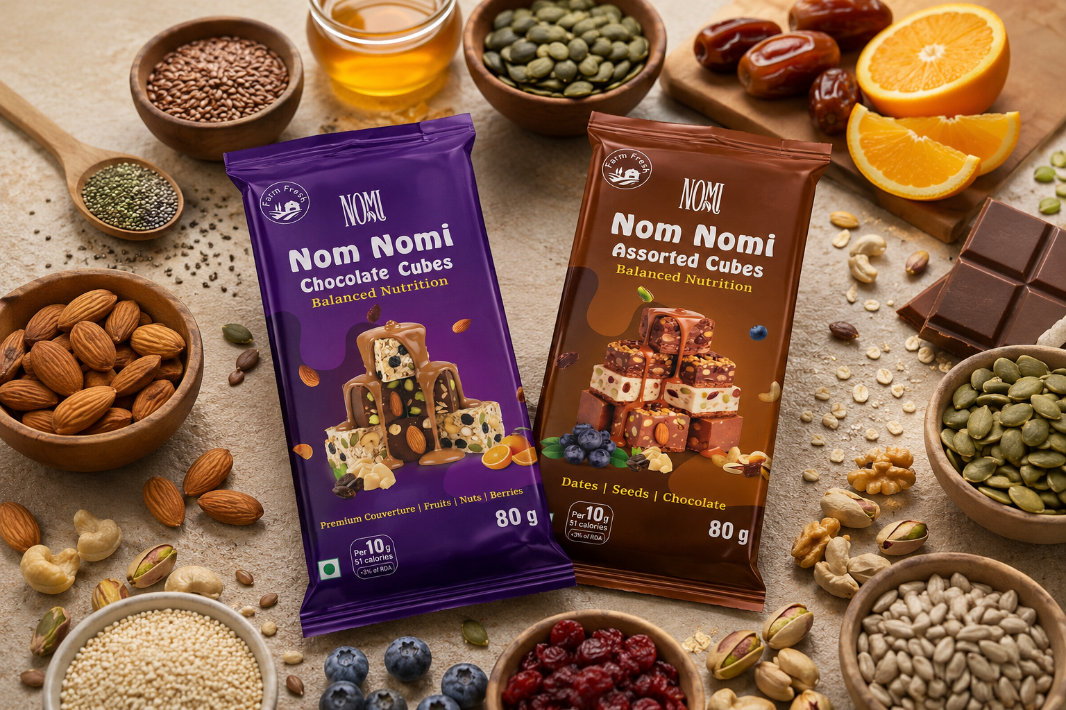 Tiny cubes, Big nutrition—Nom Nomi makes snacking smart and simple.